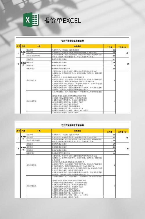 软件开发项目报价单excel